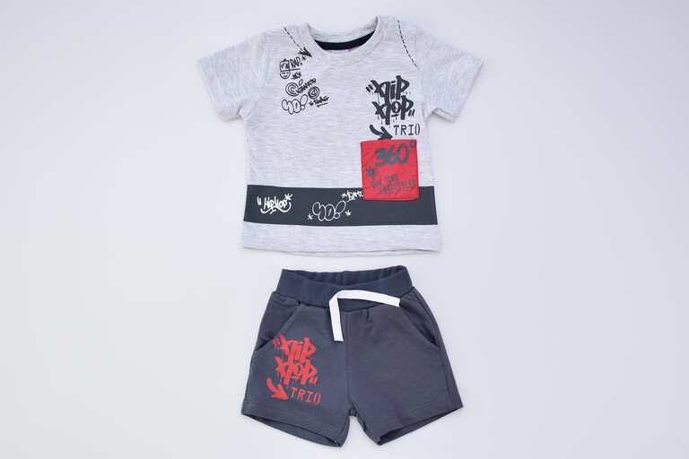 Sportowy komplet niemowlęcy T-SHIRT spodenki - Szary (2)