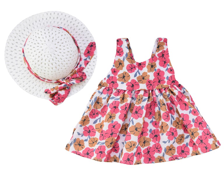 Sukienka z kapeluszem wzór w kwiaty lato  (1)