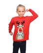 Czerwony sweter świąteczny dla dziecka z zabawnym reniferem nos 3D  (4)