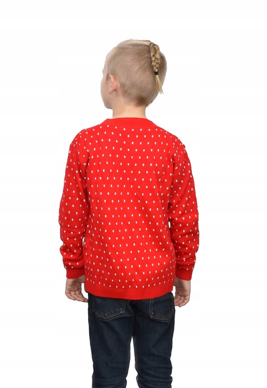 Czerwony sweter świąteczny dla dziecka z zabawnym reniferem nos 3D  (7)
