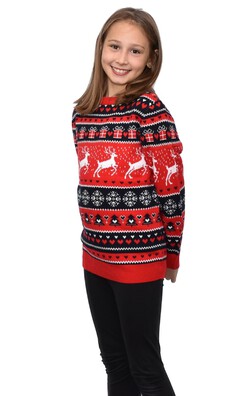 Czerwony norweski sweter świąteczny dla dziewczynki