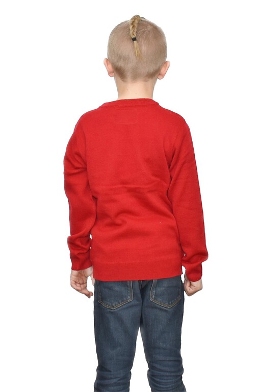 Chłopięcy sweter świąteczny renifer w czapce - czerwony (4)
