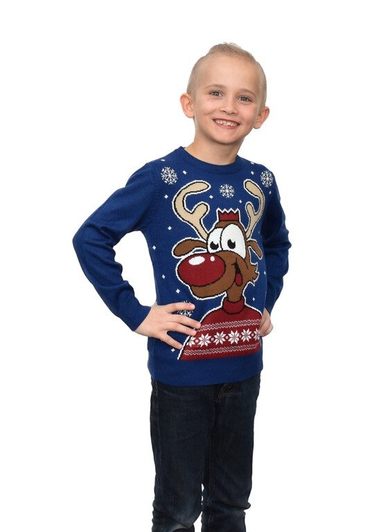 Niebieski dziecięcy sweter świąteczny z LEDAMI i reniferem (7)
