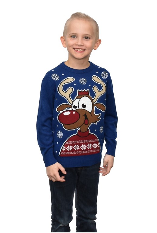 Niebieski dziecięcy sweter świąteczny z LEDAMI i reniferem (5)