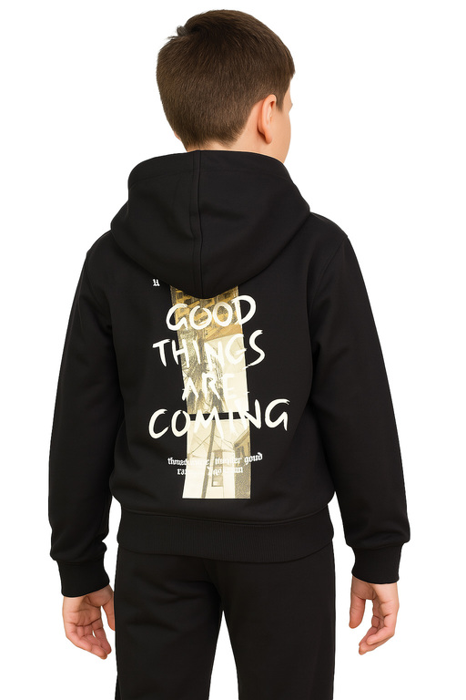 Czarny dres chłopięcy z kapturem good things coming 8–16 lat (5)