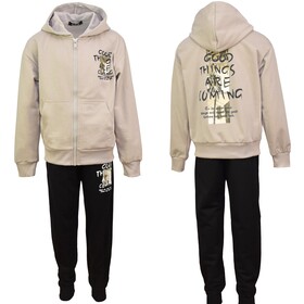 Dres chłopięcy beżowa bluza i czarne spodnie good things coming