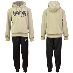 Dres chłopięcy skater oliwkowy komplet z kapturem bluza spodnie do szkoły
