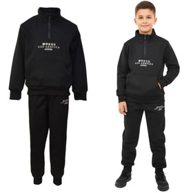 Dres dziecięcy chłopięcy ocieplany – bluza z krótkim zamkiem i kieszenią kangur + spodnie sportowe