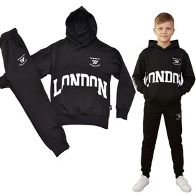 Dres chłopięcy London czarny bluza z kapturem i spodnie z kieszeniami