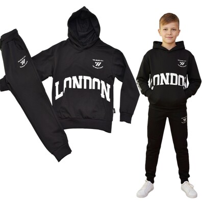 Dres chłopięcy London czarny bluza z kapturem i spodnie z kieszeniami