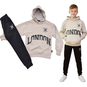 Kopia - Dres chłopięcy London czarny bluza z kapturem i spodnie z kieszeniami