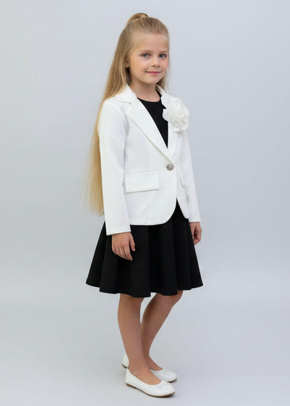 Elegancka Marynarka Dziewczęca Ecru z Odpinanym Kwiatem (5)