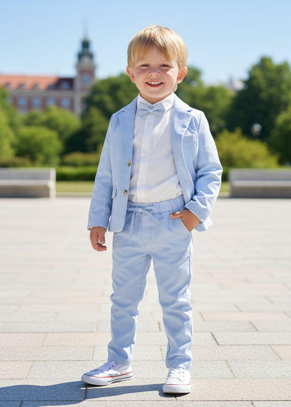 Błękitny Garnitur Chłopięcy z Koszulą i Muszką – Elegancki Komplet (4)
