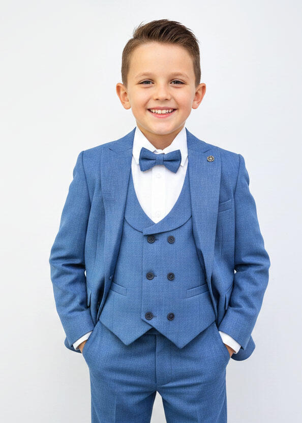 Niebieski Garnitur Chłopięcy 5-częściowy z Muszką – Elegancki Komplet (5)