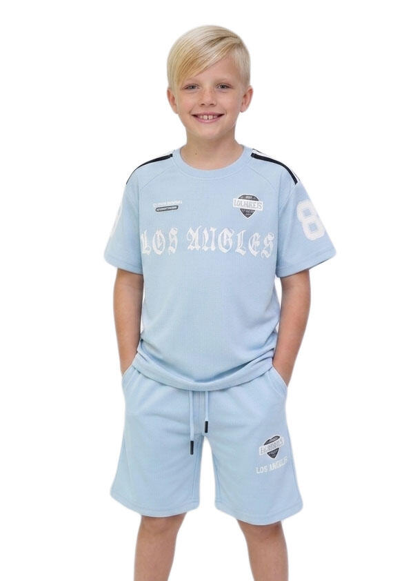 Sportowy Komplet Chłopięcy Błękitny Los Angeles – Koszulka i Spodenki (2)